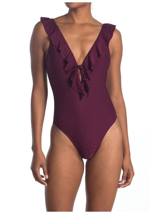 Robin Piccone Other - 🆕ROBIN PICCONE Juliana Plunge One Piece Ruffle Swimsuit Burgundy 8
